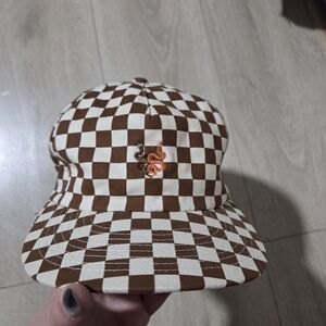 Brown and White Checkered Cap